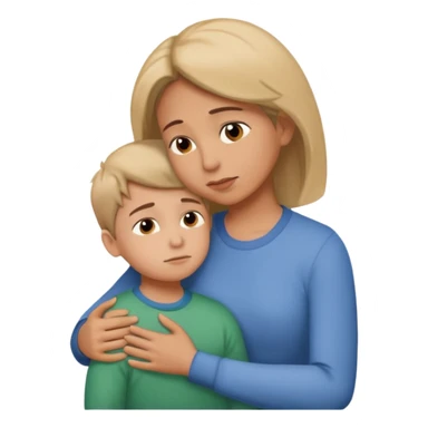 A large breasted mother hugs and comforts her son facing eachother. sticker