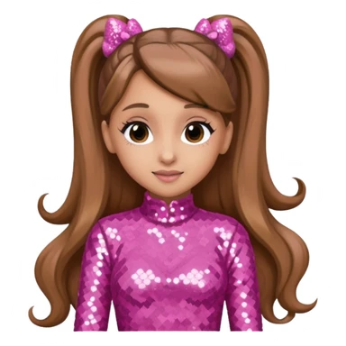 Ariana Grande with long light brown hair, pink sequin outfit sticker
