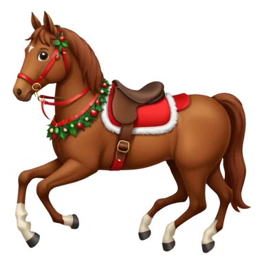 christmas brown horse with a red saddle sticker