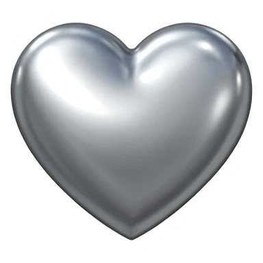 Liquid chrome heart emoji, silver metallic color, iOS emoji style, smooth reflective surface, rounded shape, realistic highlights, minimal background sticker