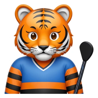 Tappara> i“Blue and orange hockey emoji celebrating victory, tiger mascot looking sad”lves sticker