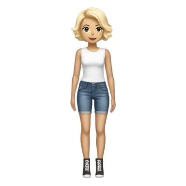 A blonde girl with short hair wearing a Shakira lace up croc top and short jeans and high heels  sticker