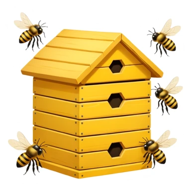 A wooden hive box with bees buzzing around the entrance. sticker