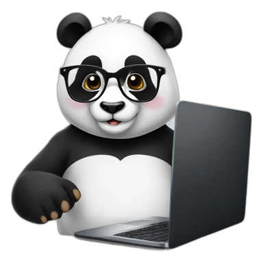 panda-wearing-square-glasses-and-white-tee-working-on-a-black-laptop sticker