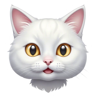 Cinematic Comical White Cat Portrait Emoji, Head tilted in an exaggerated, surprised manner with wide, sparkling eyes, showcasing a pristine white fur with subtle hints of silver and an animated, goofy expression, simplified yet whimsically detailed, glowing with a playful, bright radiance, high shine, exuding a lighthearted and comical charm, styled with a soft glowing outline, capturing the essence of a white cat that looks ready to prance comically off the screen! sticker