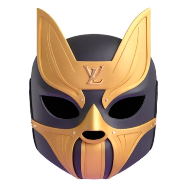 high fashion Louis Vuitton luchador mask with gold LV logos and luxury leather texture sticker