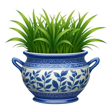 blue cachepot with grass leaves  sticker