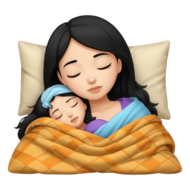girl with black hair and light skin sleeping with blanket on sticker