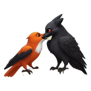 a black raven kissing a red fox sticker
