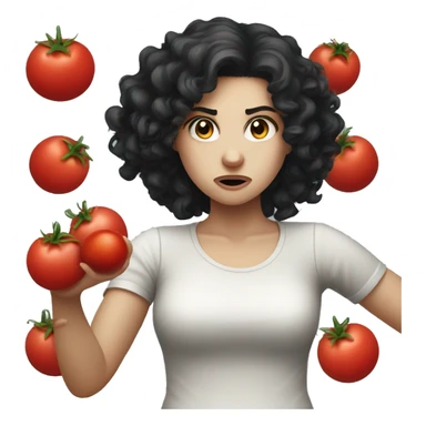 angry pale girl dark curly hair throwing tomato  sticker