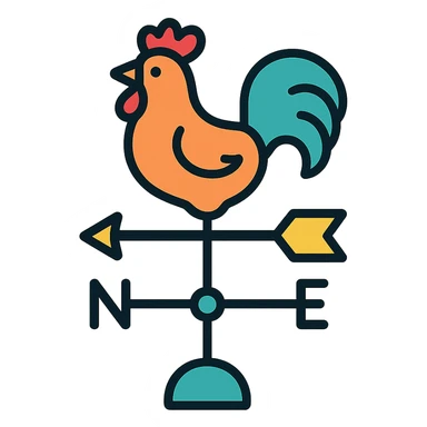 classic weathervane with rooster, colored icon with black outlines sticker