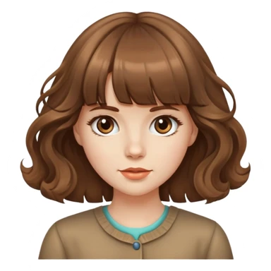 Caucasian girl with brown blunt bangs and big wavy hair sticker