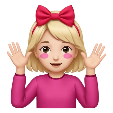 👧🏼🙈🎀🚩: girl with 2 ponytails covering her eyes with both hands, with a cute little pink bow on the side of her hair and below her in the background, 2 big red flags.  sticker