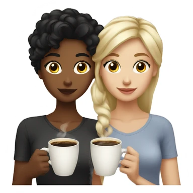 Black haired and blode girls with coffee sticker