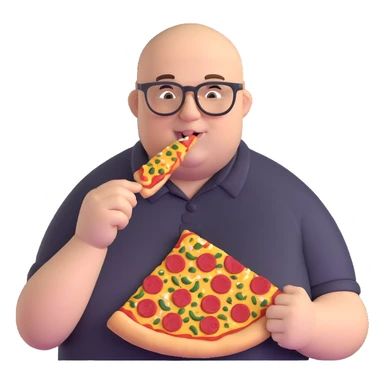 very fat bald man with glasses eating pizza sticker