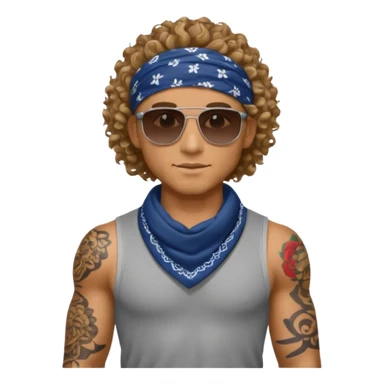 curly hair tatoon men gym body  with bandana & sunglass sticker