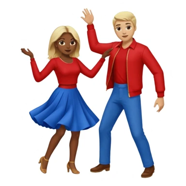 Two people  conservative people dancing. A man wearing red with light skin and blonde hair. A women wearing bue with dark skin and brown hair. sticker