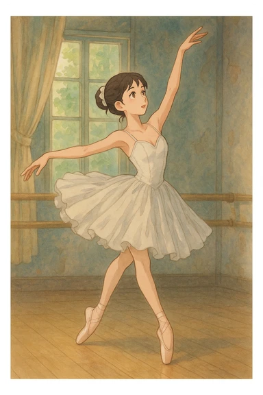 ballerina, detailed, soft colors, anime style, beautiful ballerina dancing gracefully sticker