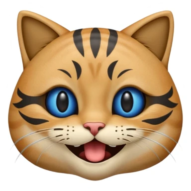 Un emoji de una cara de gato negro riendo a carcajadas, con lágrimas azules brotando de sus ojos cerrados y una boca abierta y sonriente, en el estilo de diseño de emoji clásico. sticker