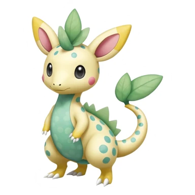 Blushing Spotted Dotted randomly Splash-marked Leavanny-Gallade-Ampharos-Inteleon-Nidoqueen-Fakémon-Pokémon-hybrid-fusion-creature, full body sticker
