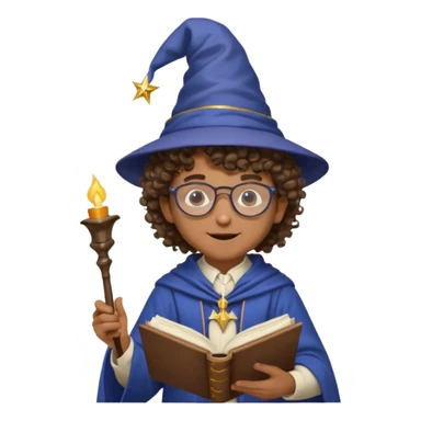A Joyful Child Male with Brown skin and Curly hair, wearing a Traditional outfit, a Wizard hat, Sunglasses, carrying a Spellbook, working as a farmer, while drinking Coffee and reading a Textbook. sticker