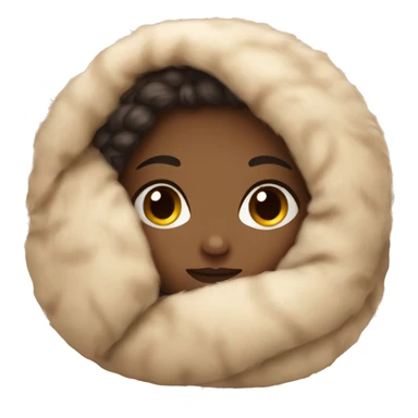 Girl curled around a cozy beige fur blanket  sticker