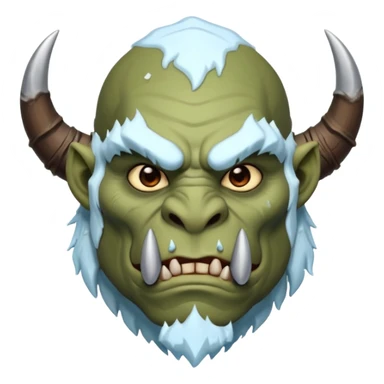 Fantasy orc emoji portrait, tusks lightly covered with ice and snow, winter predator look, strong silhouette, clean minimal emoji design, male/female variant
 sticker