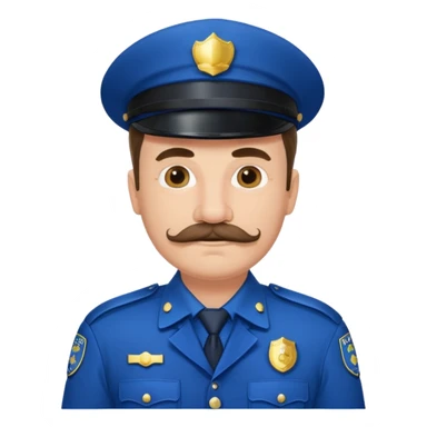 Middle-aged, male,solemn, mustache, police uniform in blue sticker