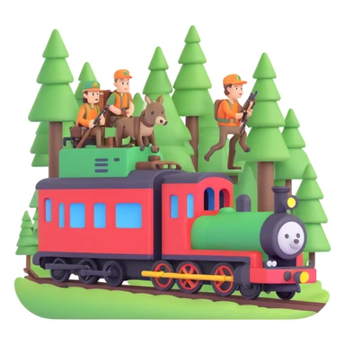 forest train with hunters sticker