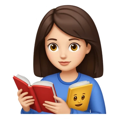 Jane Austen inspired brunette character reading a book, emoji style sticker