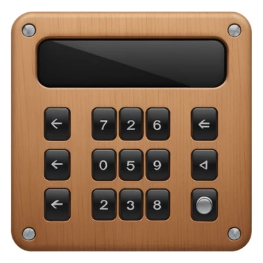 wooden rectangle keypad with a black small screen and a door holder sticker