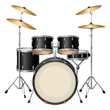 Minimalistic flat vector icon, iOS style, thin black contour on white background. Drum set with two drumsticks above. Clean, no text, no shadows sticker
