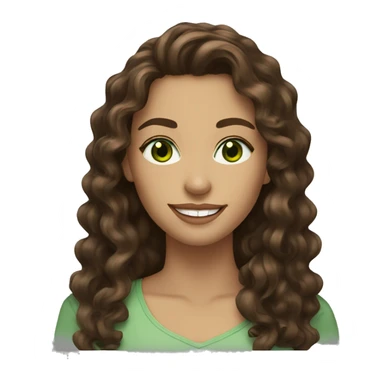 brunette woman green eyes long brown curly hair full lips smile sticker