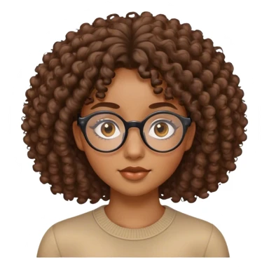 femme de 20 ans noire métissée avec les cheveux bouclés, le visage ovale et des lunettes semi rondes et les yeux en amande  sticker
