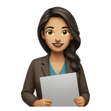 hispanic woman brunette short art teacher holding welcome sign sticker