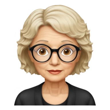 woman 70 years old, very short blonde weavy hair, brown eyes and round dark glasses sticker