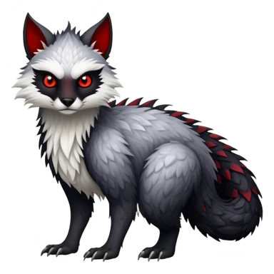 a white exotic edgy vernid-fionbri-creature, with black belly and red eyes, full body sticker