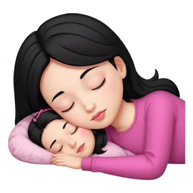 Girl with black hair sleeping wearing pink  sticker