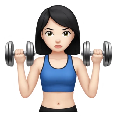 Pale girl with black hair using dumbells sticker