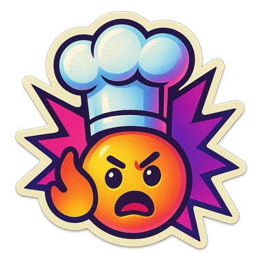 chef's hat with urgency emoji, color explosion, playful and modern with gradient FF4D67, 9D34FF gradient, vibrant sticker