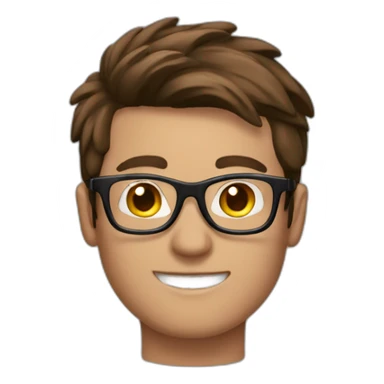 brown hair striking up guy wearing glasses and dark t-shirt with flowers print sticker