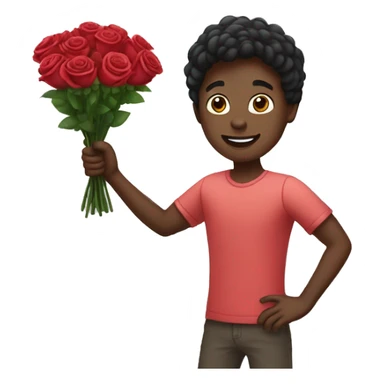 Create an emoji of a dark-skinned Boy throwing a bouquet of roses. sticker