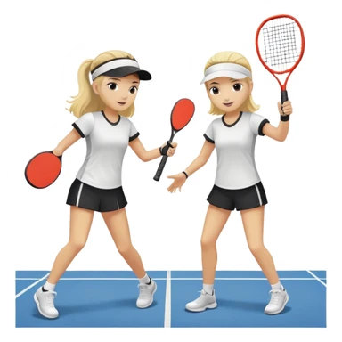 Two friends playing paddle tennis, one of them has blonde hair and the other has black hair. sticker