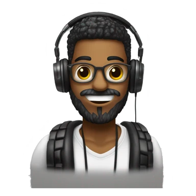 Onde DJ, with headphone, cabelo preto repicado pra frente fazendo um topete, usando uma corrente com um pingente pendurado com as letras "k" e "z", barba cheia e bem desenhada e marcada fazendo um degradê da barba pro cabelo. sticker