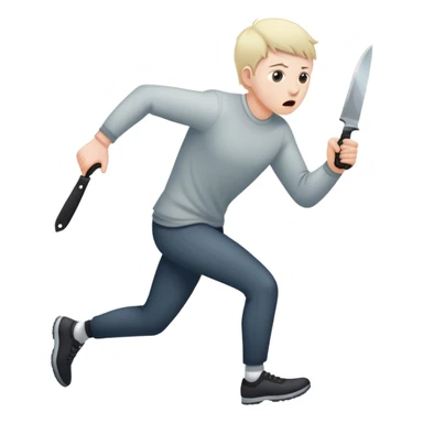 Frightened person sprinting away from a shadow with a knife sticker