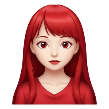 beautiful girl with red velvet long hair and straight bangs, red eyes and red clothes sticker