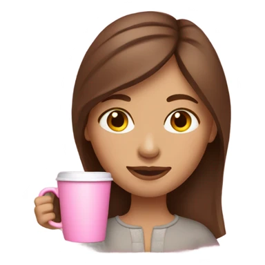 Girl with brown hair holding pink coffee mug  sticker
