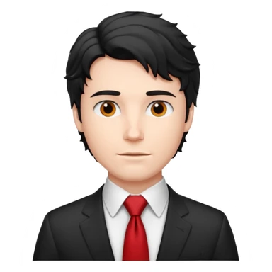 white man in white shirt, having red tie, black wavy sticker