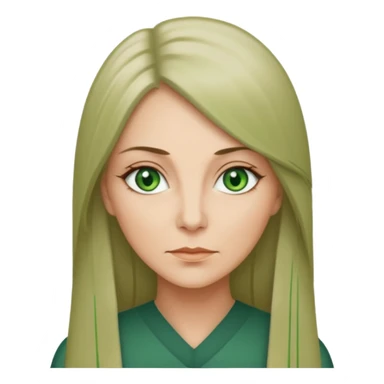 middle age woman with green eyes and long straight ash hair sticker