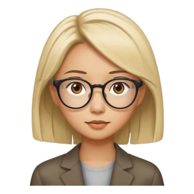 asian looking female with slight blonde hair a little longer  with eye glasses, fair complexion not that pointed nose but slighty little eye please make the hair longer shoulder length make the hair more longer sticker